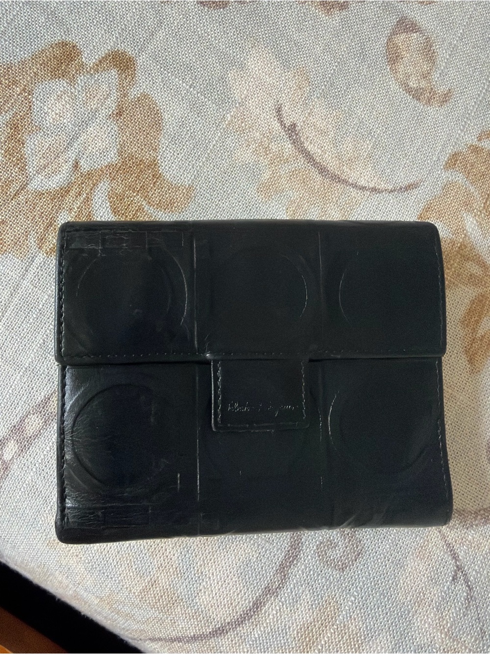 Salvatore Ferragamo Black Embossed Leather Wallet